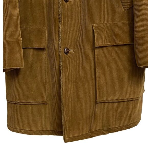 Vintage House of Peerless Heavy Corduroy Jacket Coat Men's 42 Brown/Tan Faux Fur - Picture 5 of 16
